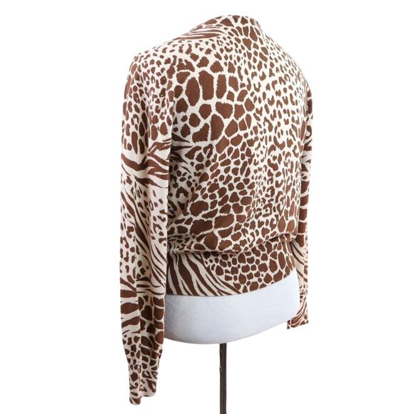 Ann Taylor Size L Cotton Animal Print Ann Cardigan Warm Rosewood - Picture 4 of 10